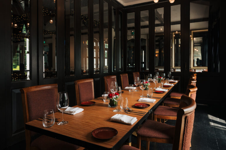 UNA private dining room with long table setting at The Alkaff Mansion Singapore